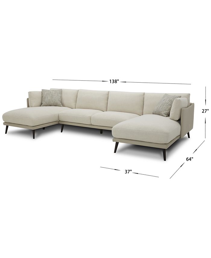 Furniture Marleese 3Pc. Fabric and Leather Sofa with Double Chaise