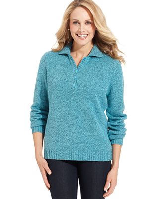 Karen Scott Long-Sleeve Marled-Knit Sweater - Sweaters - Women - Macy's