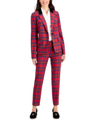 red plaid ankle pants