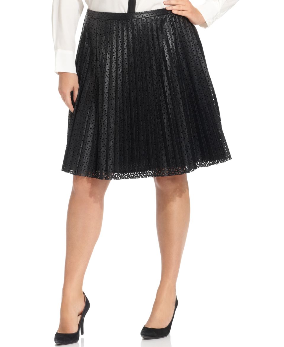 Calvin Klein Plus Size Faux Leather Eyelet Cutout A Line Skirt   Skirts   Plus Sizes