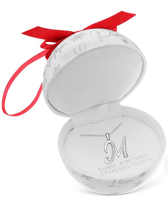 Macy's Cubic Zirconia 18" Initial Cursive Christmas Pendant Necklace in