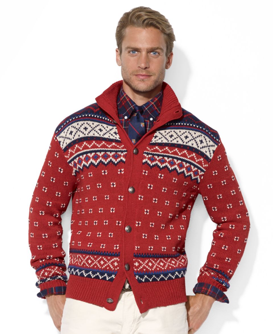 Polo Ralph Lauren Sweater, Mock Neck Patterned Cotton/Linen Cardigan   Sweaters   Men