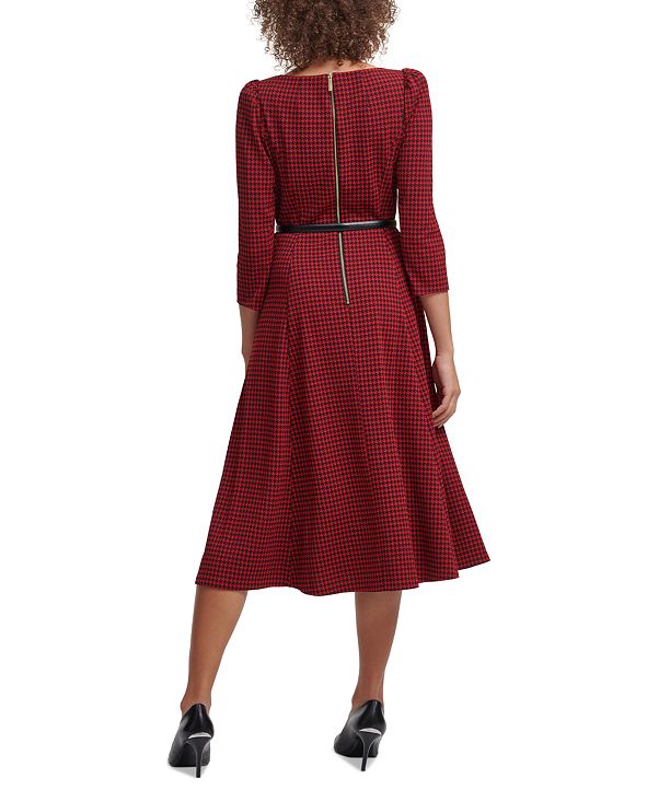 Calvin Klein Belted Houndstooth A-Line Dress & Reviews - Dresses ...