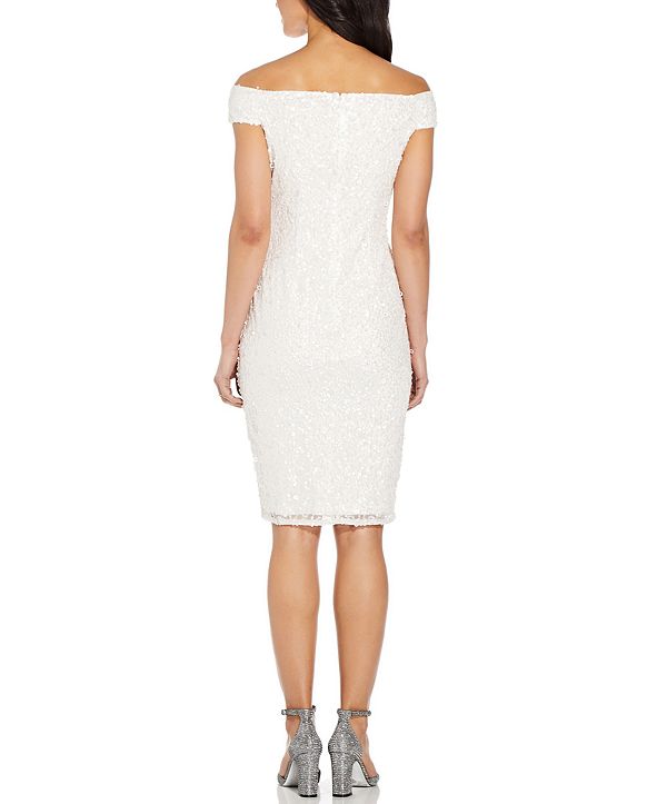 adrianna papell off shoulder beaded gown