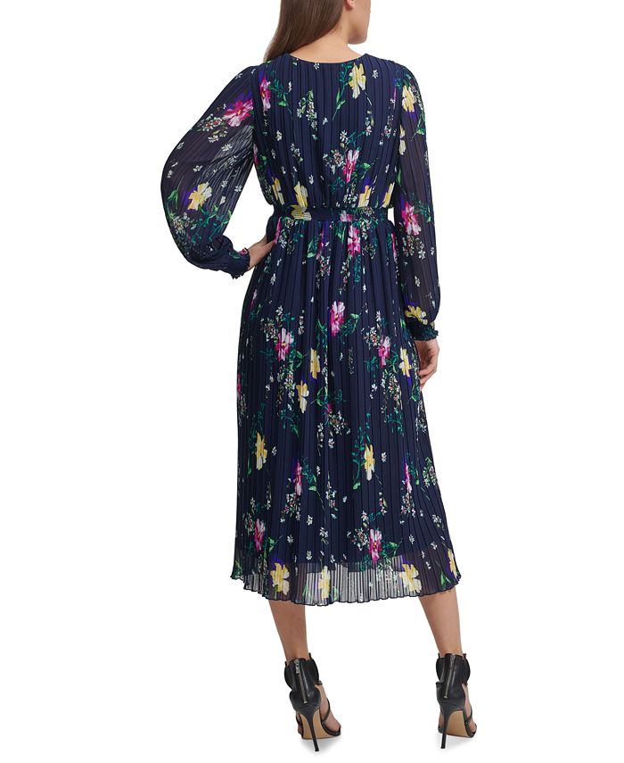 DKNY Floral-Print Pleated Ruffled A-Line Midi Dress & Reviews - Dresses ...