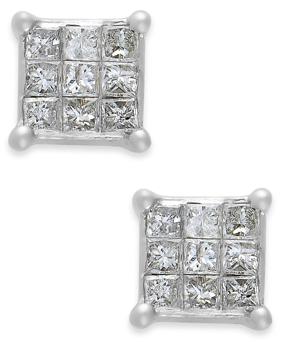 10k White Gold Diamond Quad Earrings (1/10 ct. t.w.)   Earrings   Jewelry & Watches