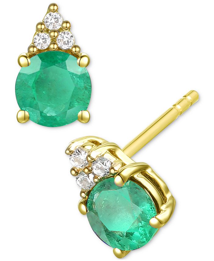 Macy's Emerald (3/4 ct. t.w.) & Diamond Accent Stud Earrings in 14k