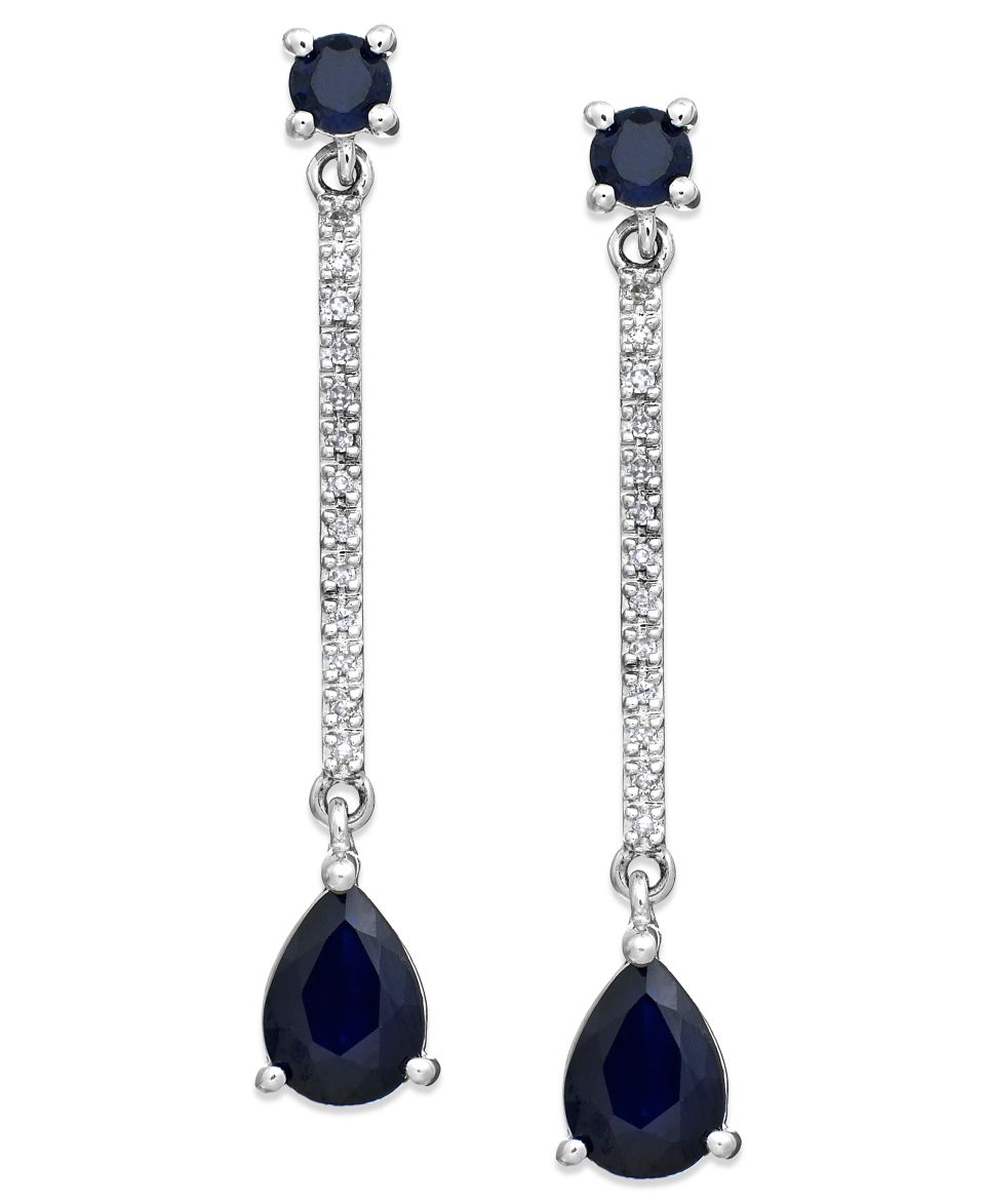 14k White Gold Earrings, Sapphire (1 3/4 ct. t.w.) and Diamond (1/3 ct. t.w.) Drop Earrings   Earrings   Jewelry & Watches
