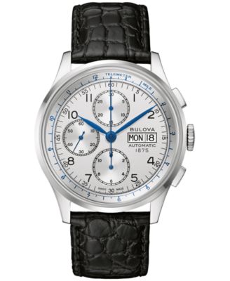 Мужские швейцарские часы с автоматическим хронографом Bulova Joseph Bulova на черном кожаном ремешке 42 мм