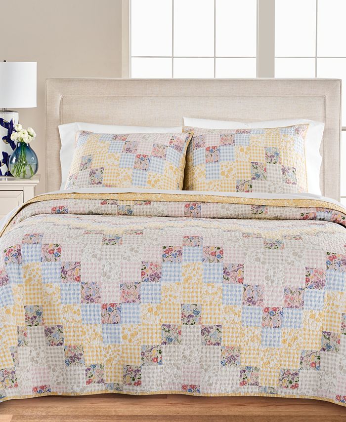 Martha Stewart Collection Checker Floral Reversible Full/Queen Quilt