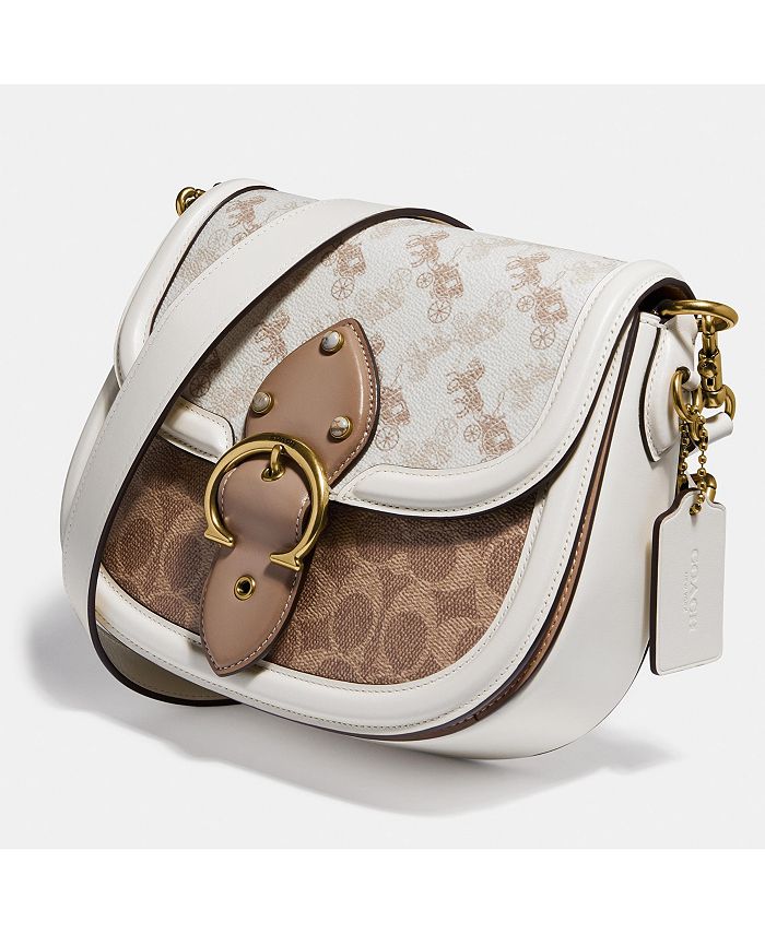 black coach saddle bag with horse and carriage