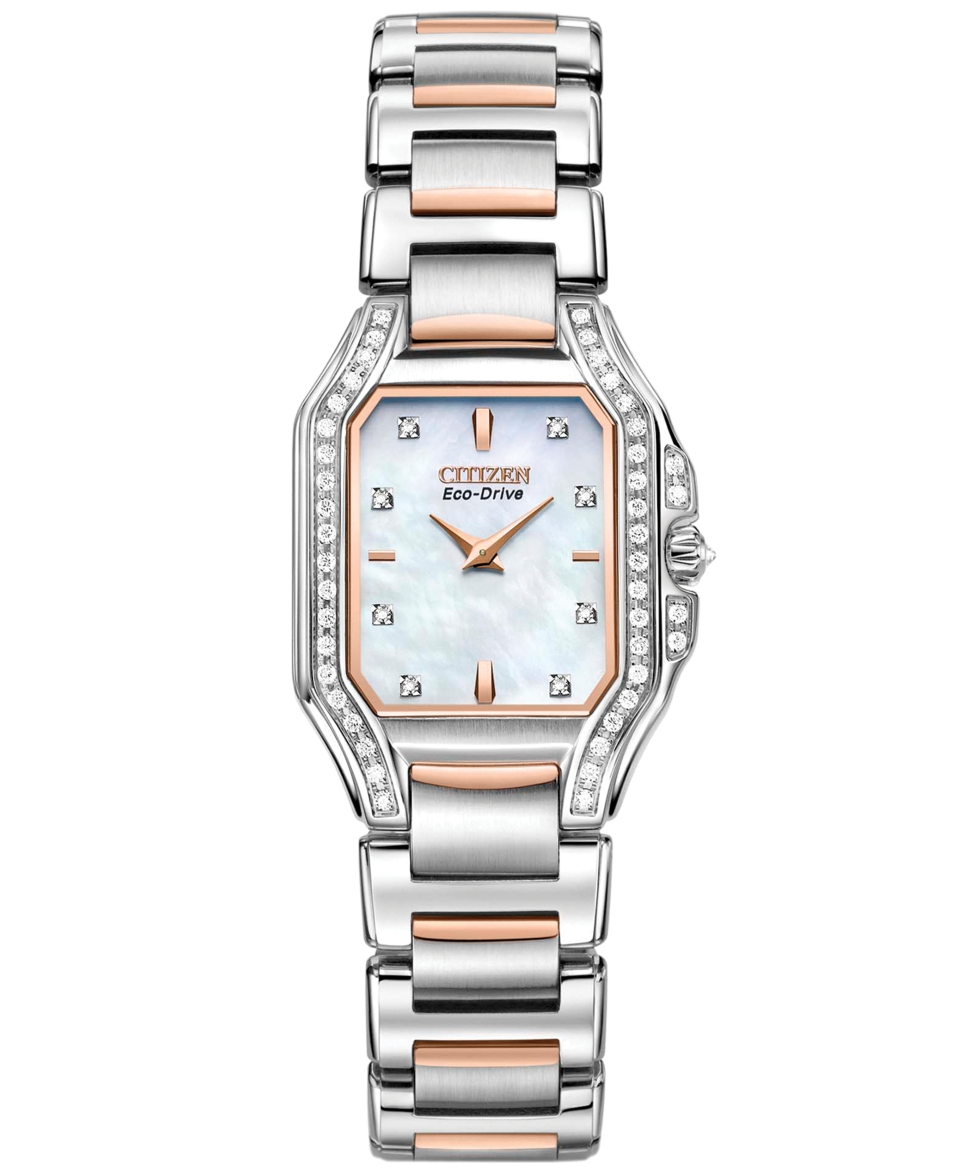 Citizen Womens Eco Drive Signature Fiore Diamond (9/20 ct. t.w.) Two Tone Stainless Steel Bracelet Watch 26mm EX1176 59D   Watches   Jewelry & Watches