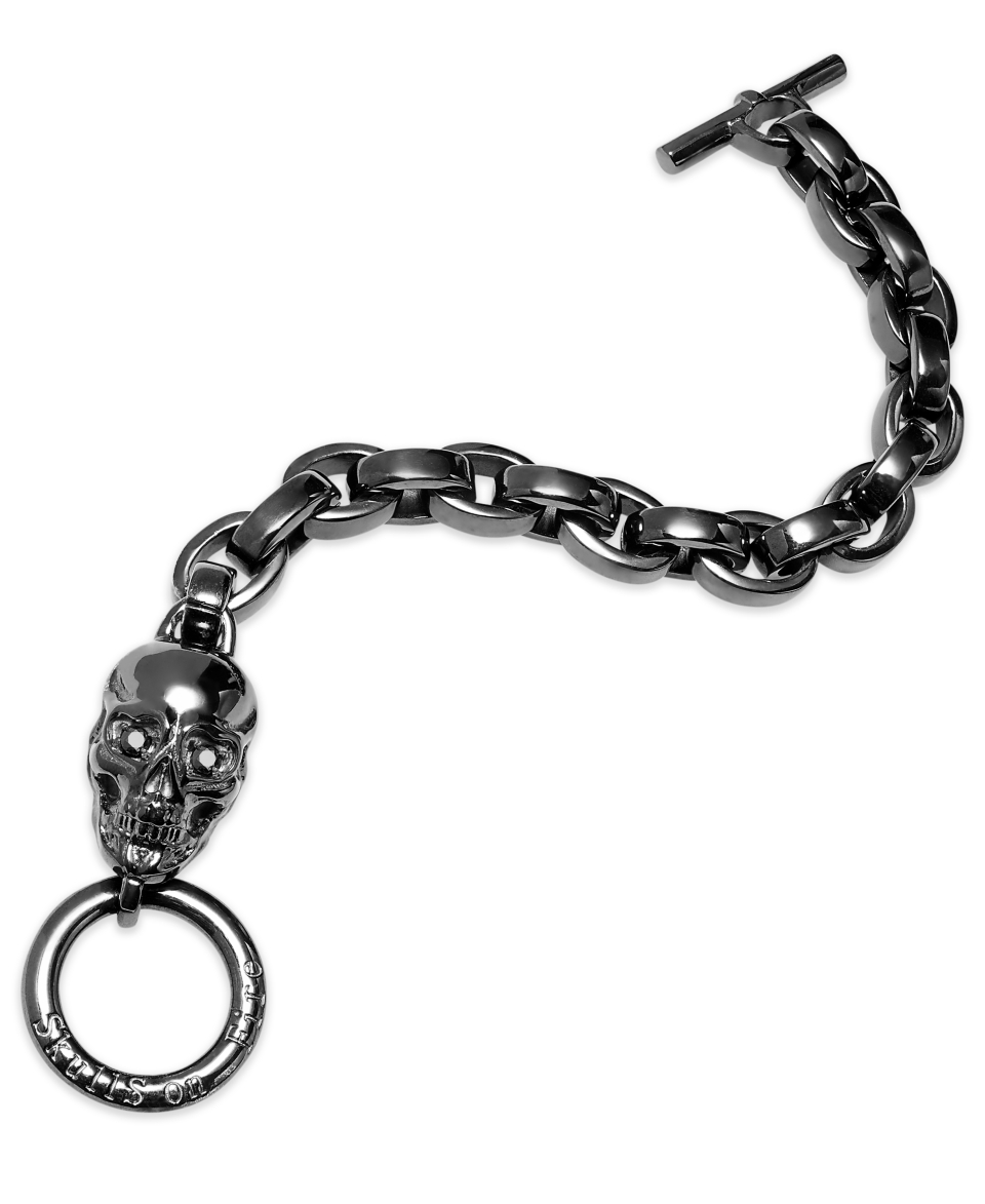 Skulls on Fire Mens Stainless Steel Black Sapphire Skull Link Bracelet (1/4 ct. t.w.)   Bracelets   Jewelry & Watches