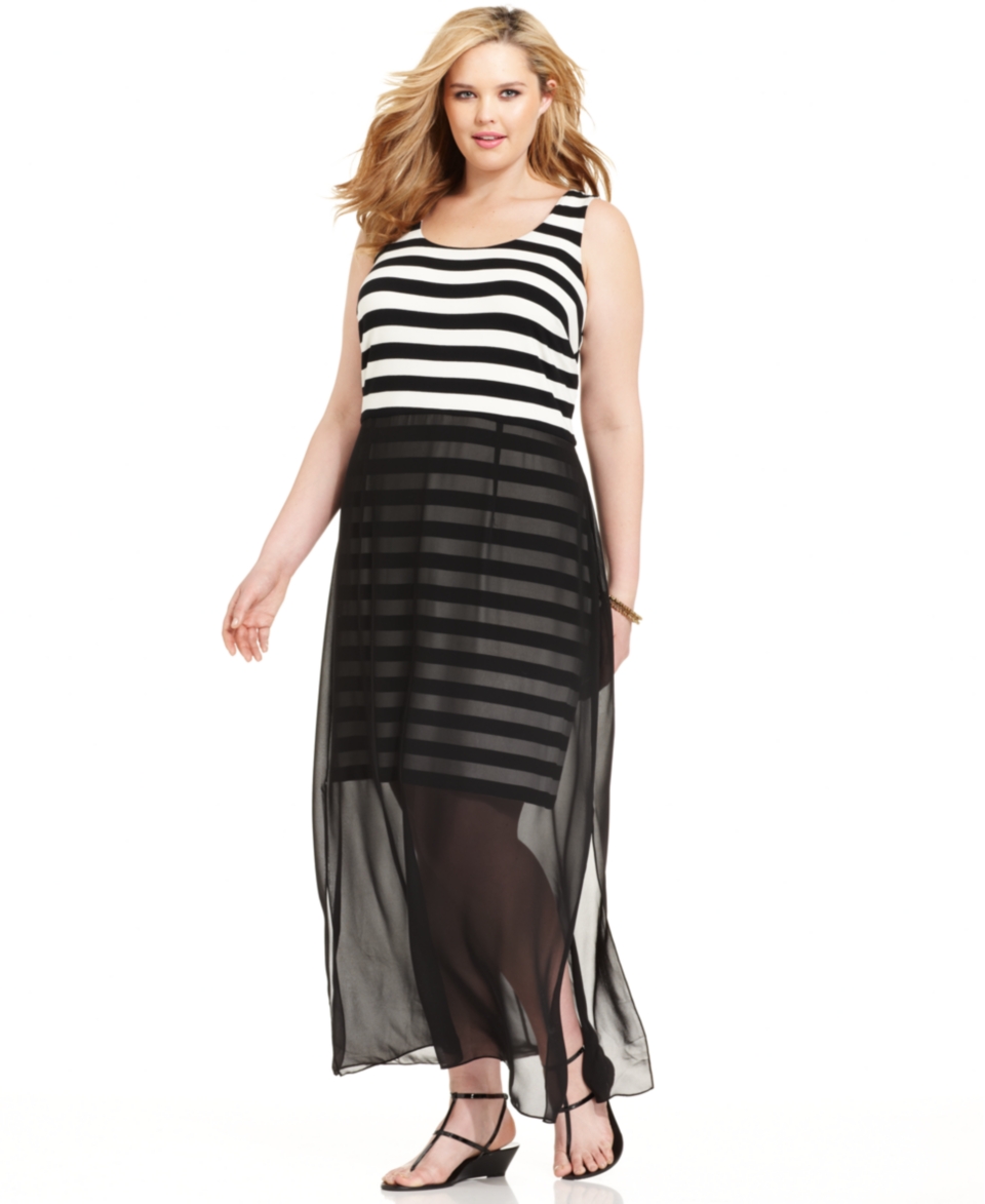 Vince Camuto Plus Size Sleeveless Striped Overlay Maxi Dress