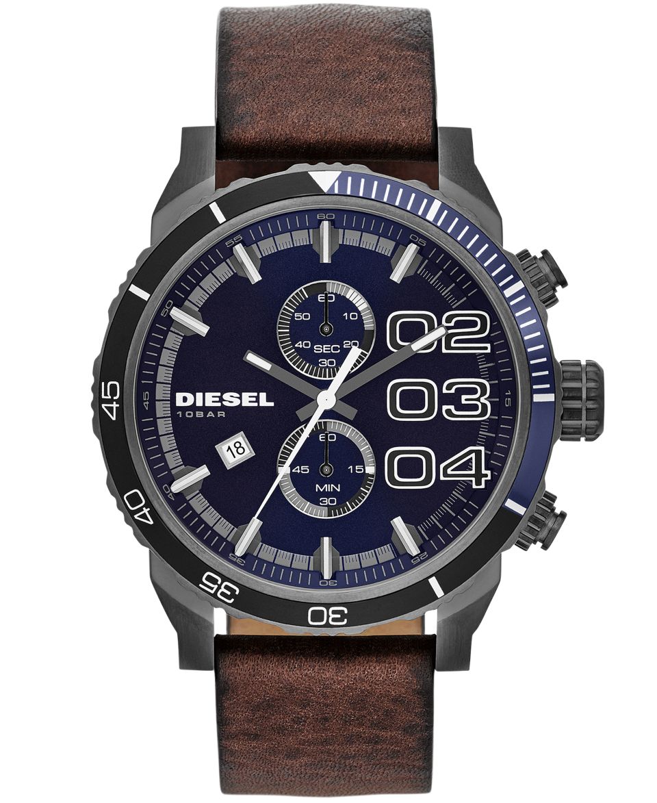 Diesel Unisex Chronograph Overflow Tan Leather Strap Watch 54x49mm DZ4317   Watches   Jewelry & Watches