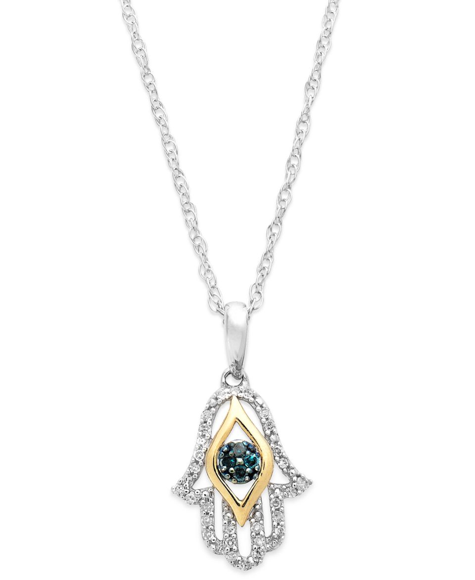 Diamond Necklace, 14k Gold and 14k White Gold Diamond Hand of God Pendant (1/10 ct. t.w.)   Necklaces   Jewelry & Watches