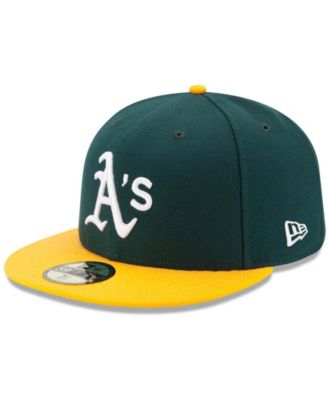 Мужская зеленая/желтая кепка New Era из коллекции Oakland Athletics Home Authentic из коллекции On-Field 59FIGHTY зеленого цвета, облегающая фигуру.