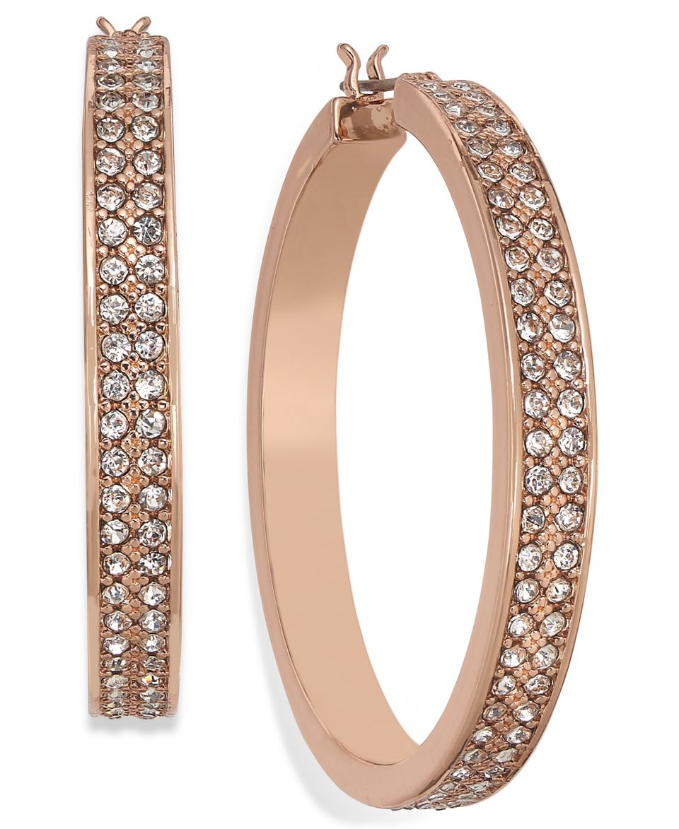 Lauren Ralph Lauren Rose Gold Tone Crystal Pavè Hoop Earrings