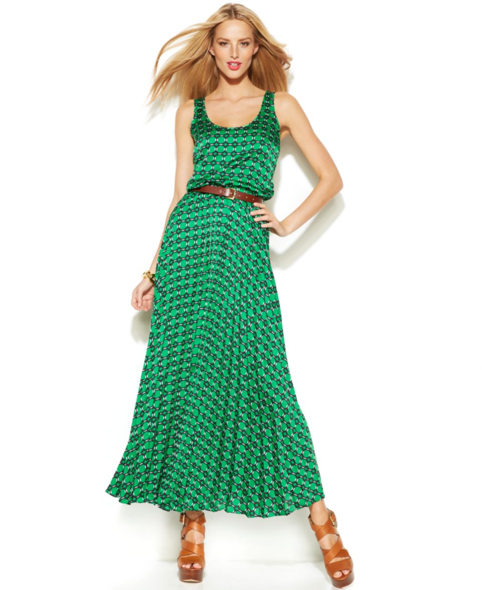 MICHAEL Michael Kors Sleeveless Printed Belted Maxi Dress   Dresses   Women