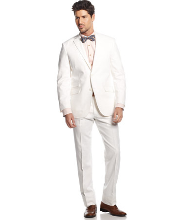 Perry Ellis White Linen-Blend Suit Slim Fit - Suits & Suit Separates ...