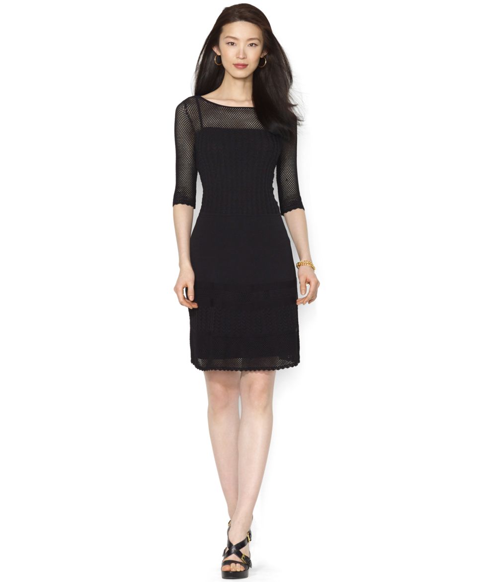 Lauren Ralph Lauren Three Quarter Sleeve Pointelle Knit Illusion Dress