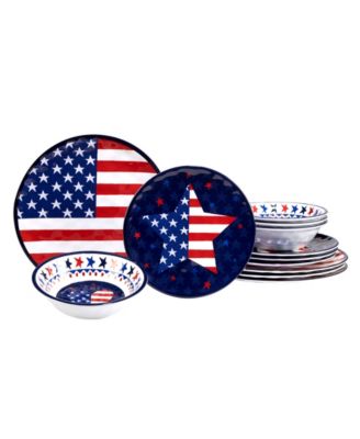 Сертифицированный международный набор меламиновой посуды Stars & Stripes из 12 предметов, рассчитанный на 4 персоны