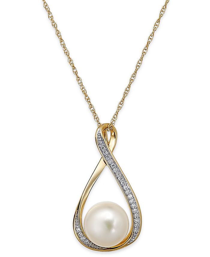 Macy's Cultured Freshwater Pearl (9mm) and Diamond Accent Pendant 18