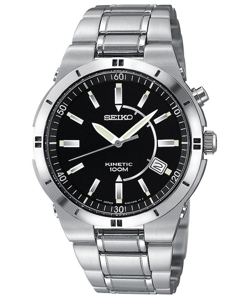 Seiko Watch, Mens Kinetic Stainless Steel Bracelet 22mm SKA347   All