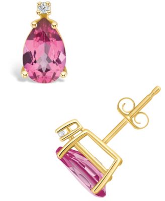 Серьги Macy's с розовым топазом 2,1 кт и бриллиантами, 14K жёлтые