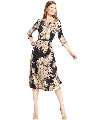 Jessica Howard Floral-Print Belted Tea-Length Dress - Dresses - Women ...