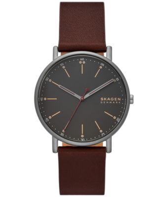 Женские часы Skagen Signatur с тремя стрелками на кожаном ремешке из красного дерева, 40 мм