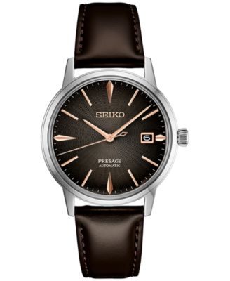 Мужские часы Seiko с автоматическим управлением Presage на коричневом кожаном ремешке диаметром 40 мм