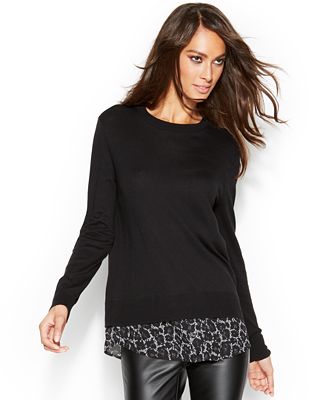 MICHAEL Michael Kors Lace-Print Layered-Look Sweater - Sweaters - Women ...