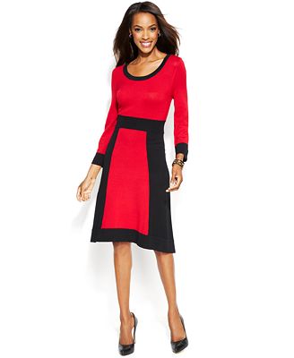 Alfani Long-Sleeve Colorblock Sweater Dress - Dresses - Women - Macy's