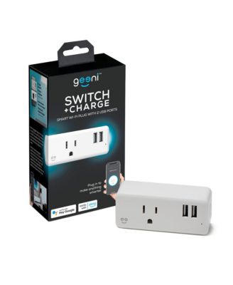 Многопортовый интеллектуальный Wi-Fi разъем Geeni Switch + Charge с 2 портами USB, энергосберегающей розеткой с функцией мониторинга энергопотребления и управлением через приложение, совместимый с Alexa и Google Home (GN-WW131-199) белый