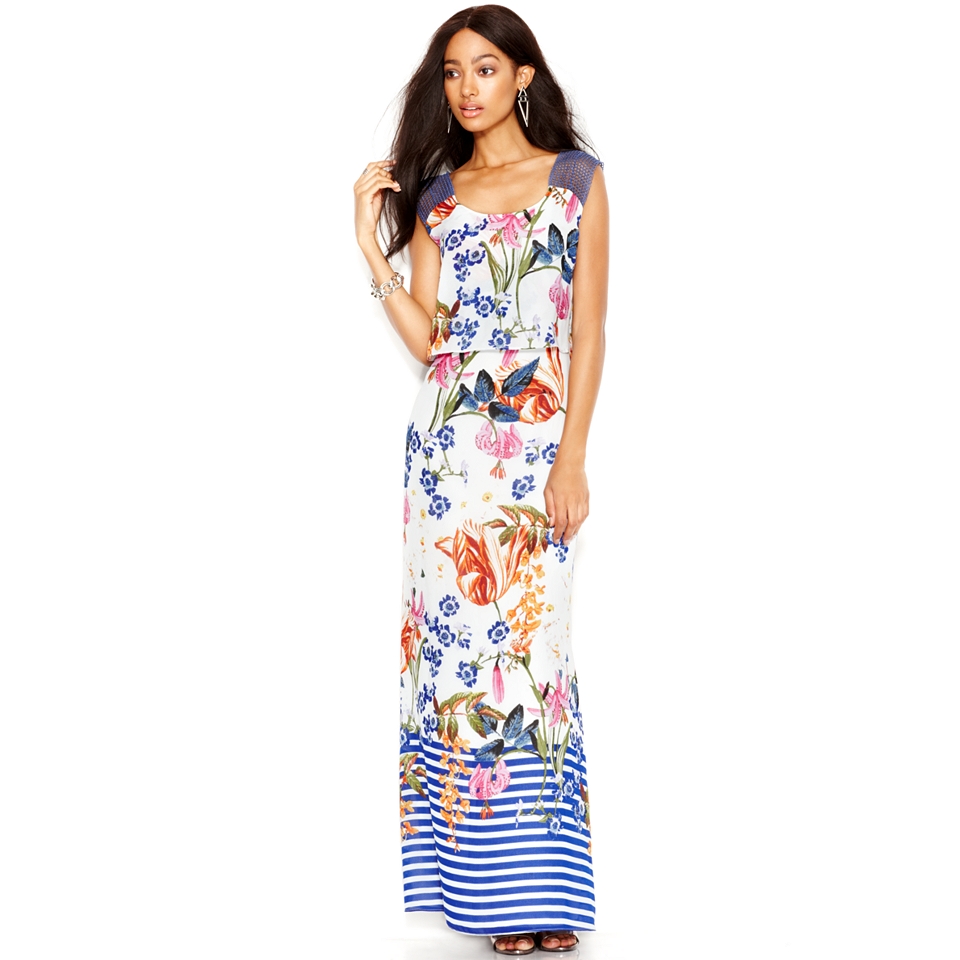 Jessica Simpson Floral Print Striped Maxi Dress