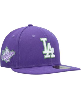 Мужская приталенная шляпа New Era фиолетового цвета Los Angeles Dodgers с лаймовой нашивкой сбоку 59-го размера.