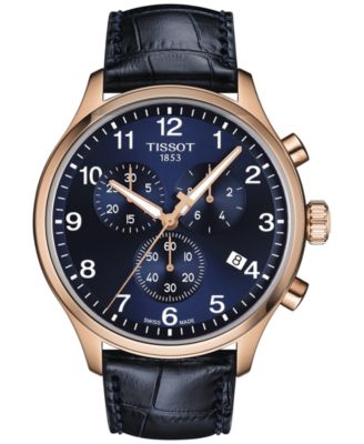 Мужские швейцарские часы Tissot с хронографом XL Classic на синем кожаном ремешке 45 мм