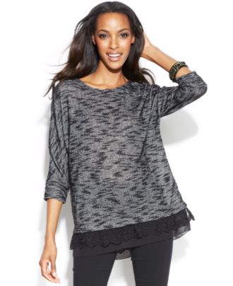 Alfani Lace-Trim Layered-Look Sweater - Women - Macy's