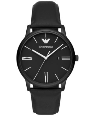 Мужские часы Emporio Armani на черном кожаном ремешке 42 мм