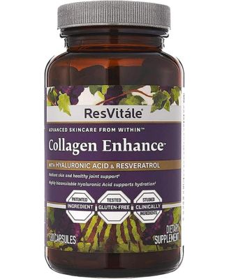 Коллагеновая добавка ResVitale Collagen Улучшает антивозрастной уход за кожей - Гидролизованные коллагеновые пептиды с гиалуроновой кислотой и ресвератролом - Коллагеновые капсулы для питания кожи и суставов, 1000 мг, 120 капсул без цвета