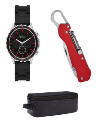 Подарочный набор мужских кварцевых часов American Exchange с черным силиконовым ремешком 50 мм