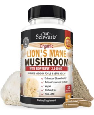 Органическая добавка с грибами из львиной гривы BioSchwartz - 2100мг - Для ясности ума, 90 карат