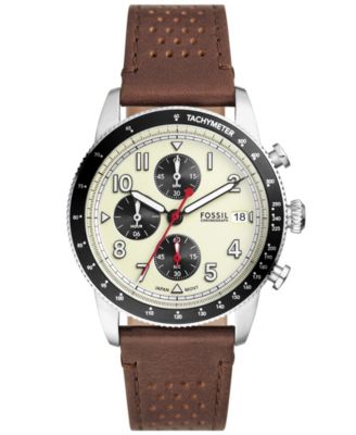 Мужские спортивные хронограф Fossil Tourer коричневые часы из натуральной кожи Lite 42 мм