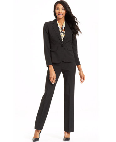 Le Suit Scarf Pinstriped Pant Suit - Wear to Work - Women - Macy's