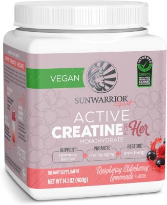 Sunwarrior Active Creatine for HER Микронизированная добавка для восстановления сил перед тренировкой в порошке моногидрата для женщин со вкусом малинового лимонада 50 порций 13590₽