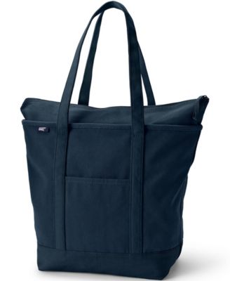 Большая однотонная холщовая сумка Lands' End с 5 карманами на молнии и длинной ручкой сверху.