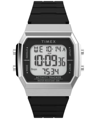 Timex Унисекс Трекер активности Цифровой Черный Силиконовый ремешок 40 мм Восьмиугольные часы черного цвета