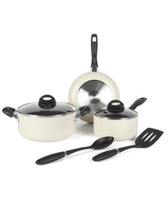 Набор посуды Oster Clairorne из 7 предметов, Алюминиевые кастрюли и сковородки Премиум-класса с антипригарным покрытием, с индукционной и баклажанной ручкой Stay Cool - Белый с крапинками