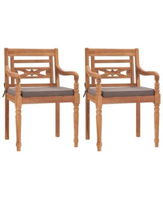 Стулья VidaXL Batavia 2 шт. с темно-серыми подушками из массива тикового дерева